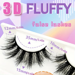 3 Pairs Thick Cluster Fluffy False Eyelashes D Curl