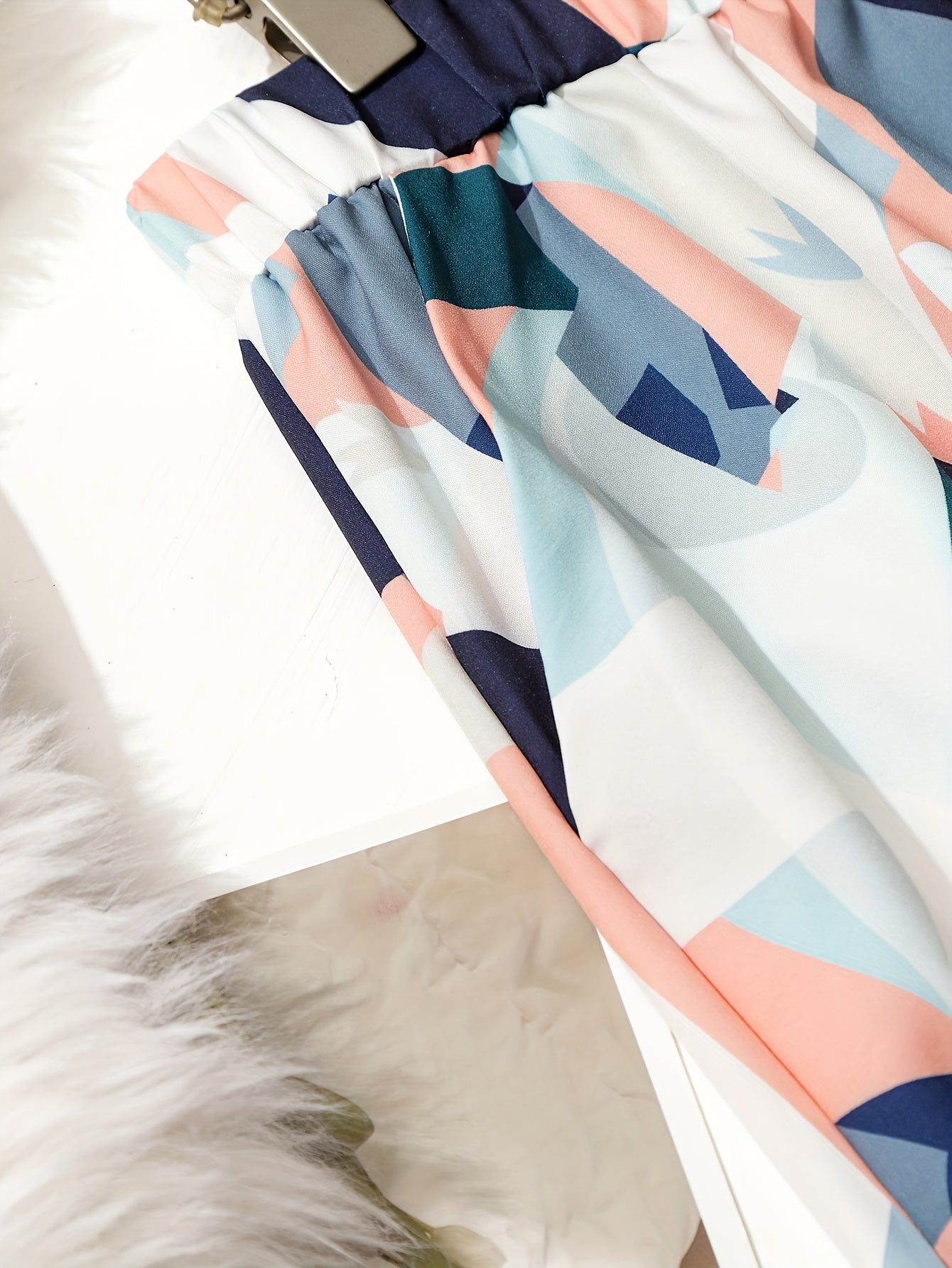  Colorblock Print Wide Leg Trousers