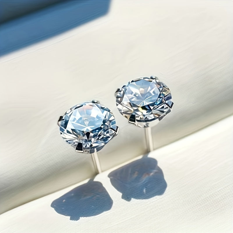 Zircon Decor Stud Earrings Stainless Steel Jewelry Delicate Gift