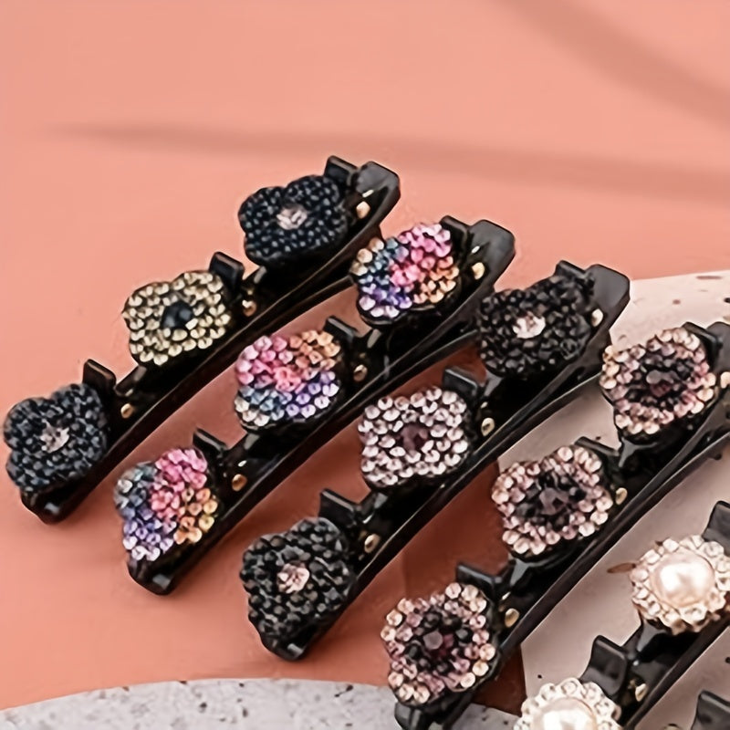 4PCS Braided Hair Clips Women Crystal Rhinestones Random Pattern
