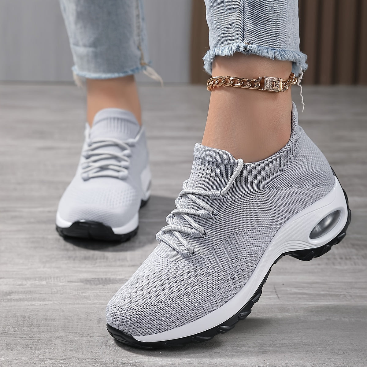 Women's Air Cushion Lace-Up Sneakers - Breathable Athletic Shoes