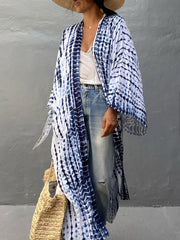  Tie Dye Striped Kimono Beach Cover Up