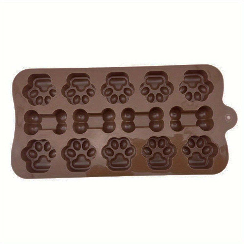 Dog Food Silicone Mold 14 grid Dog Bone Cat Paw Chocolate Mold Cake Baking Tool