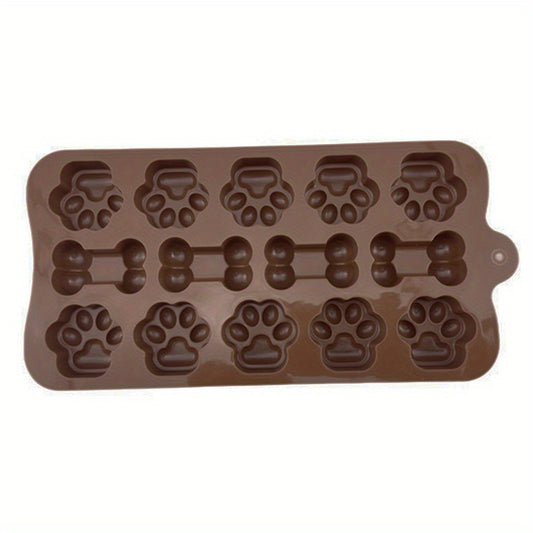 Dog Food Silicone Mold 14 grid Dog Bone Cat Paw Chocolate Mold Cake Baking Tool