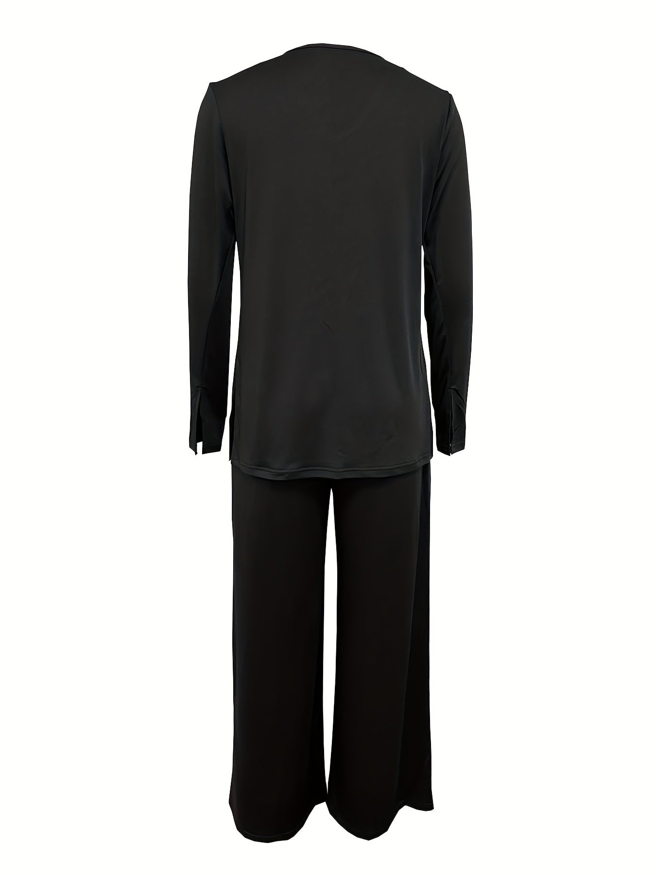 V Neck Split Top & Wide Leg Pants Set