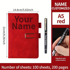 Personalized A5 Notebook and Pen Set with Custom Engraving - Red