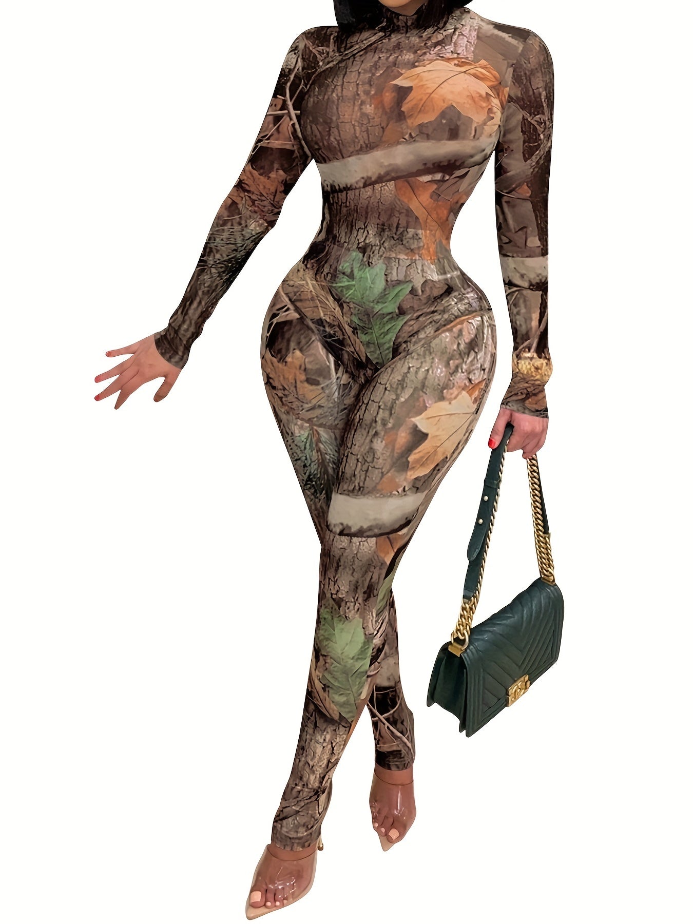 Vintage Graphic Print 2pc Set Bodysuit & High Waist Pants Women's Clothing