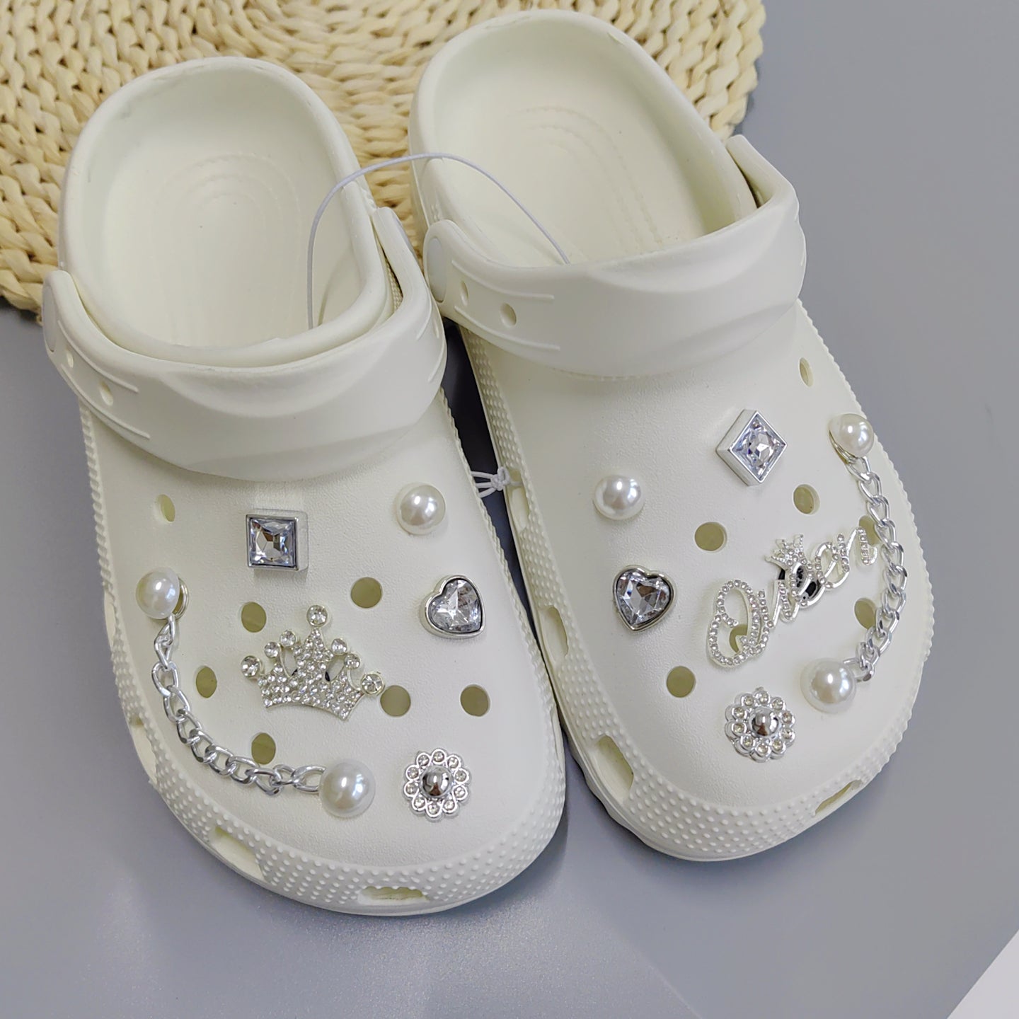 14pcs Shoe Accessories Set Crown Alphabet Flash Diamond Chain