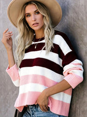  Casual Sweater Women's Plus Stripe Print Long Sleeve Pullover Jumper