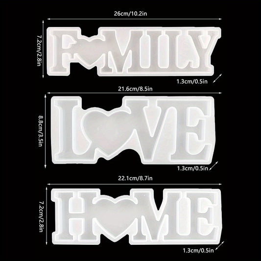 3Pcs Silicone Family Love Sign Alphabet Word Epoxy Resin Mold