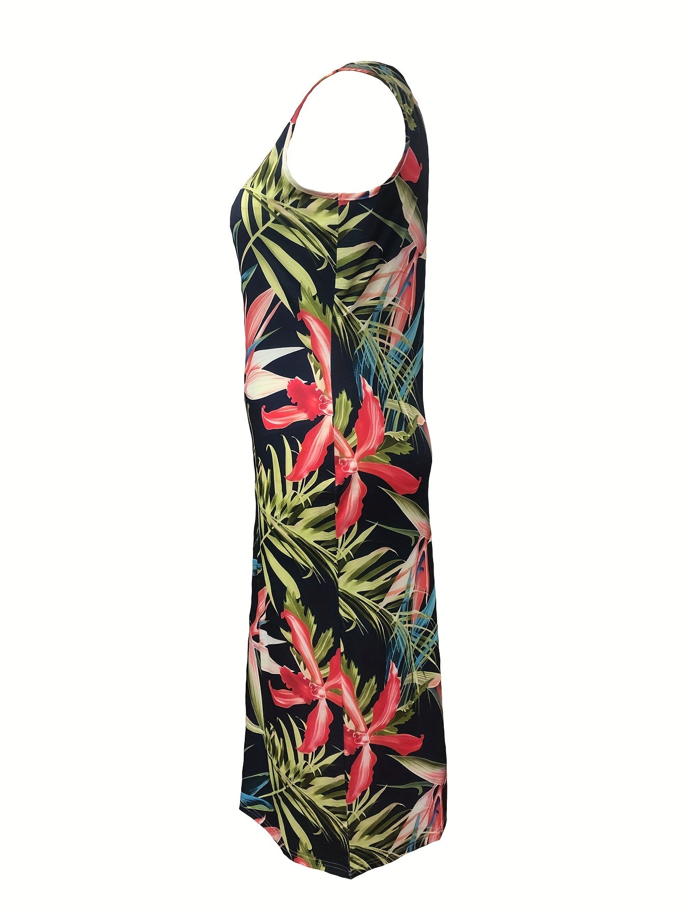  Plants Print Round Neck Tank Dress