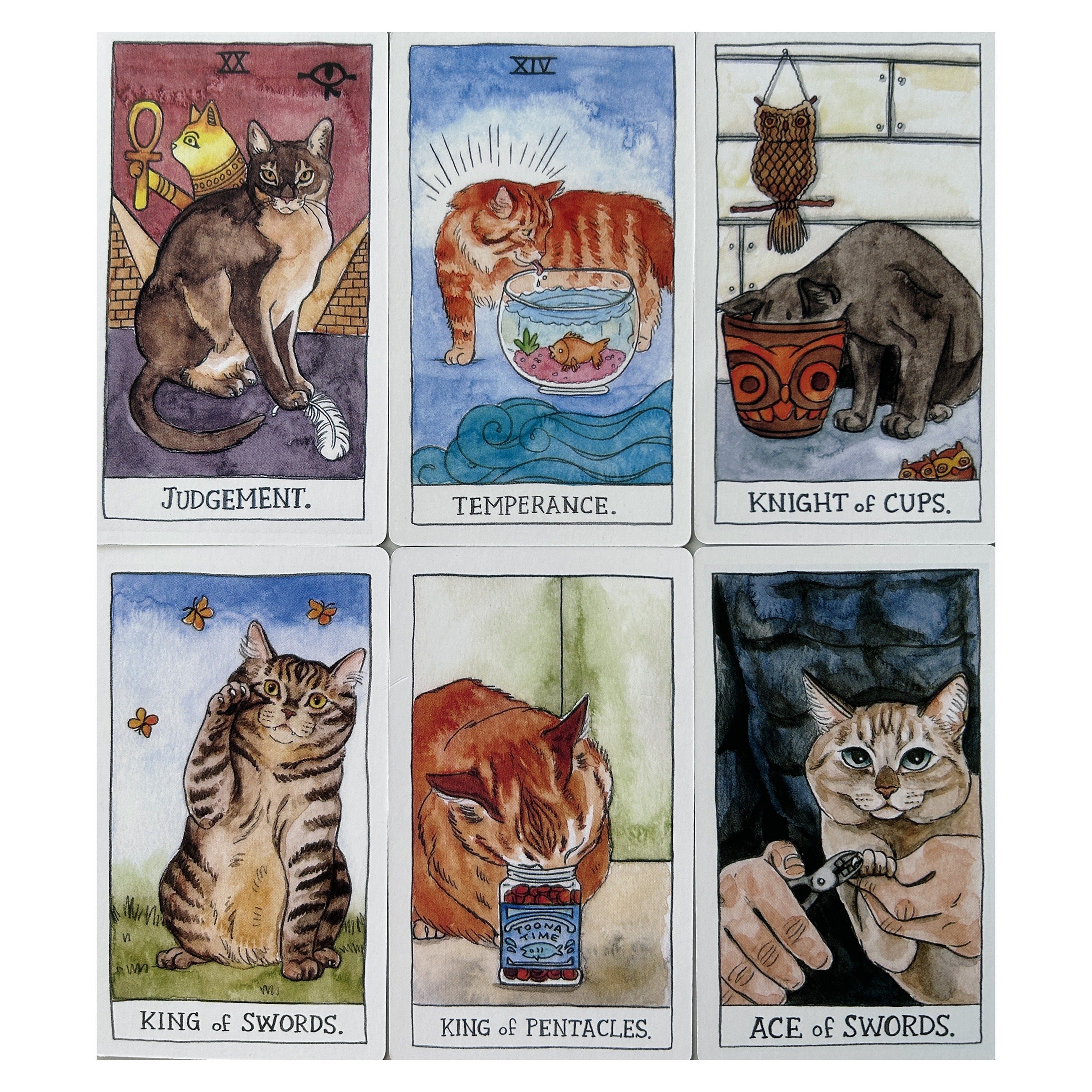 Cartoon Cat Tarot Cards Set for Beginners with Guidebook