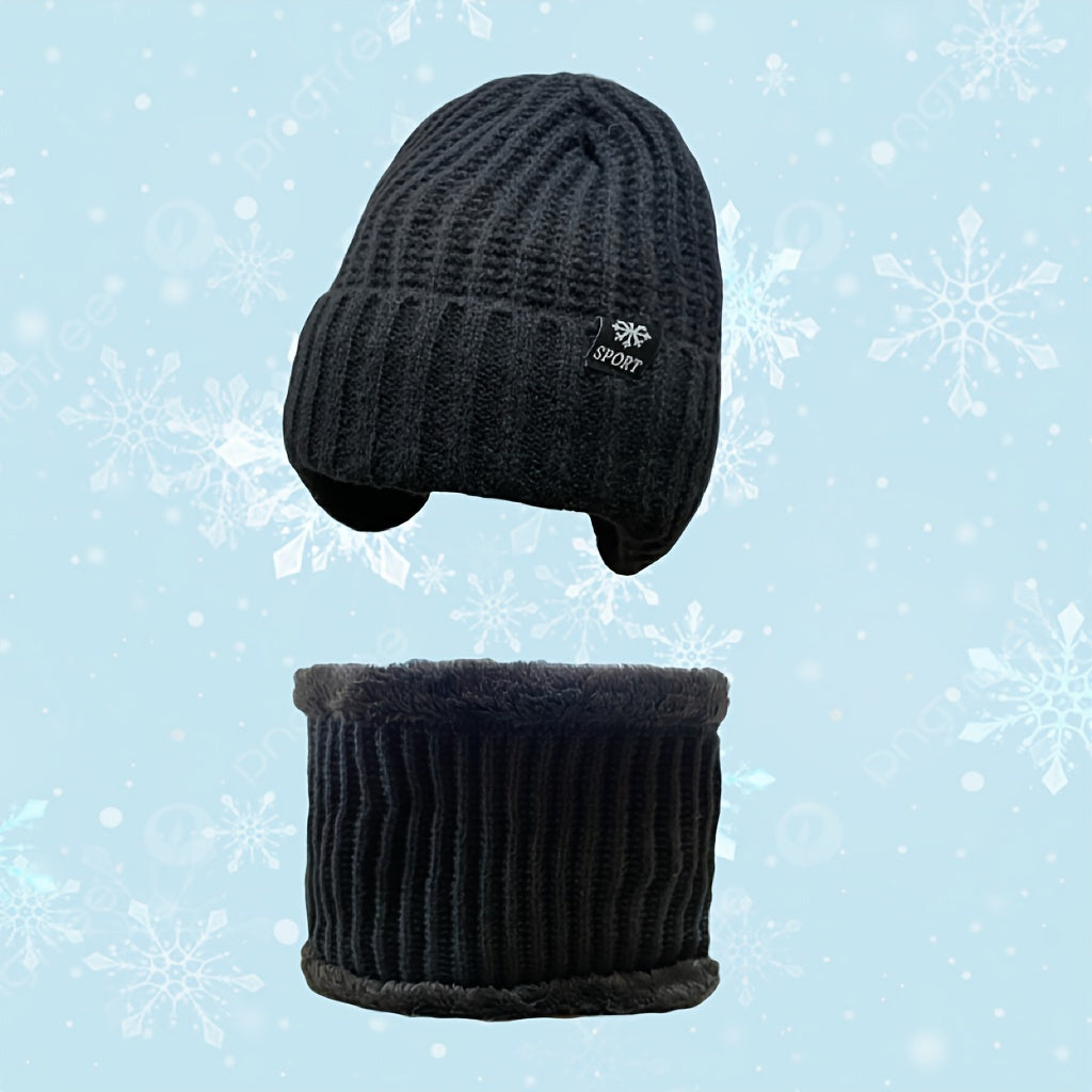 Warm Knitted Beanie Hat & Scarf Set with Ear Protection