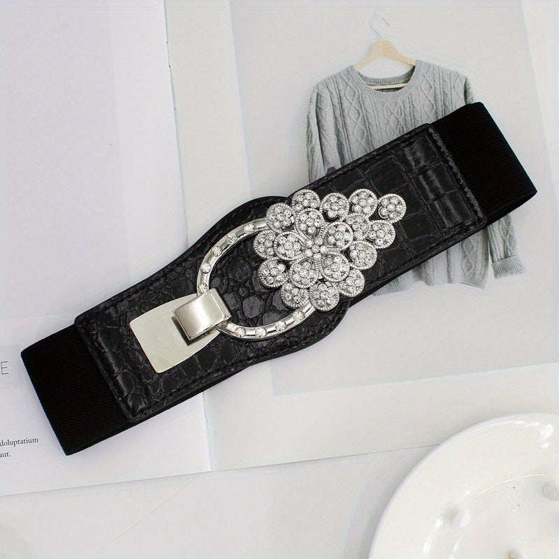 Elastic Wide Waistband Rhinestone Buckle Girdle Corset Belt