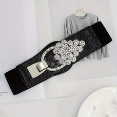 Elastic Wide Waistband Rhinestone Buckle Girdle Corset Belt