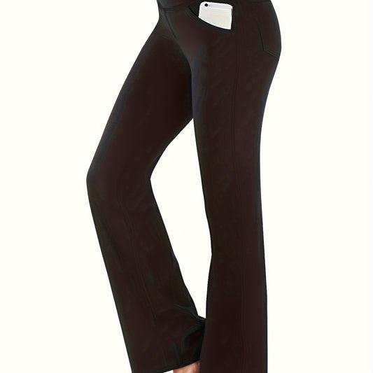 Women's High Waisted Bootcut Leggings with Pockets - Flared Yoga Pants