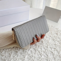 Chic Woven Clutch Wallet Zip Around Closure Coin Purse Money Clip