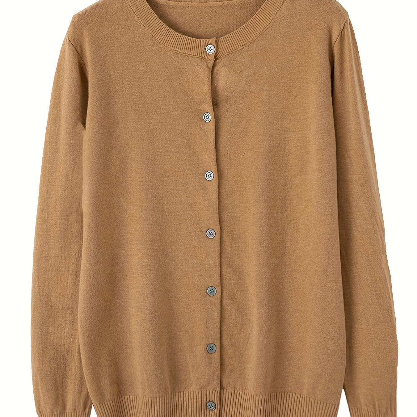 Solid Button Front Knit Cardigan Casual Long Sleeve Cardigan