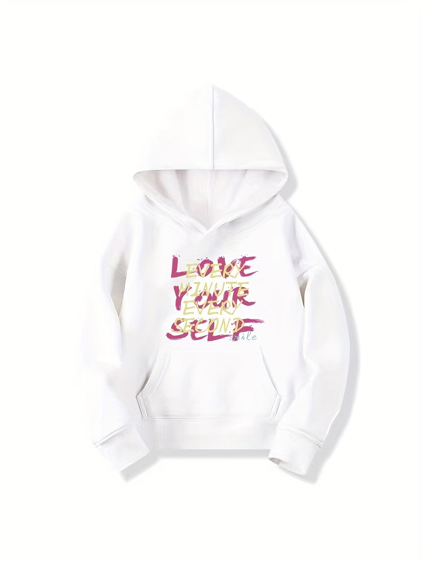 Girls 'Love Yourself' Print Hooded Sweatshirt - Long Sleeve Hoodie Pullover