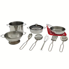 Kids Stainless Steel Pretend Kitchen Set with Cooking Utensils