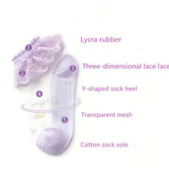 5pairs Kids Lace Ruffled Princess Stockings Breathable Socks