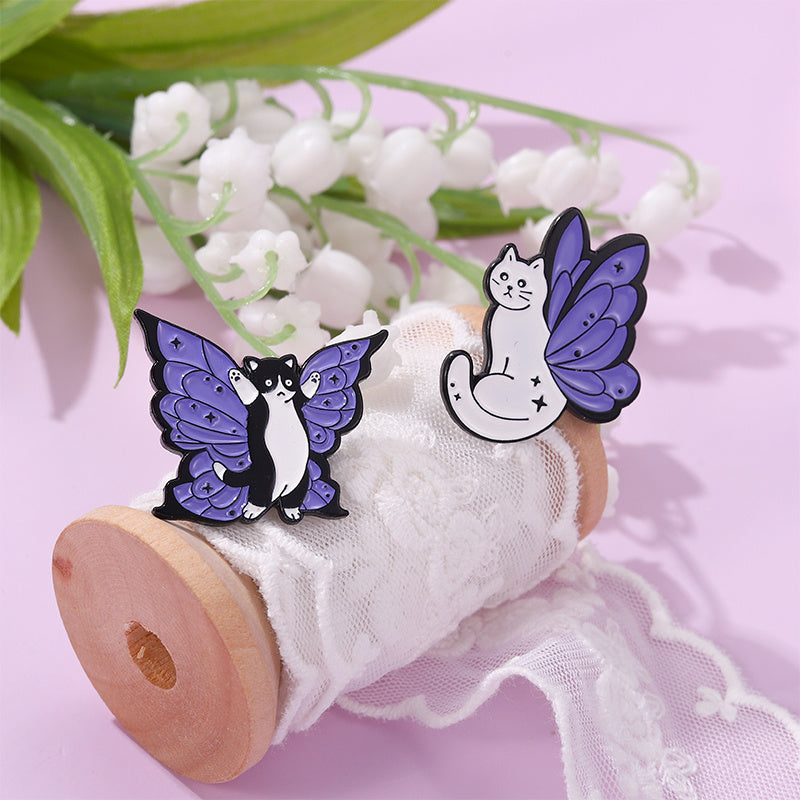 Enamel Butterfly Cat Brooch Women's Animal Pins Kitten Jewelry