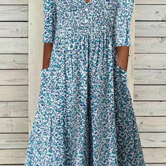  Ditsy Floral Print V Neck Dress With Pockets