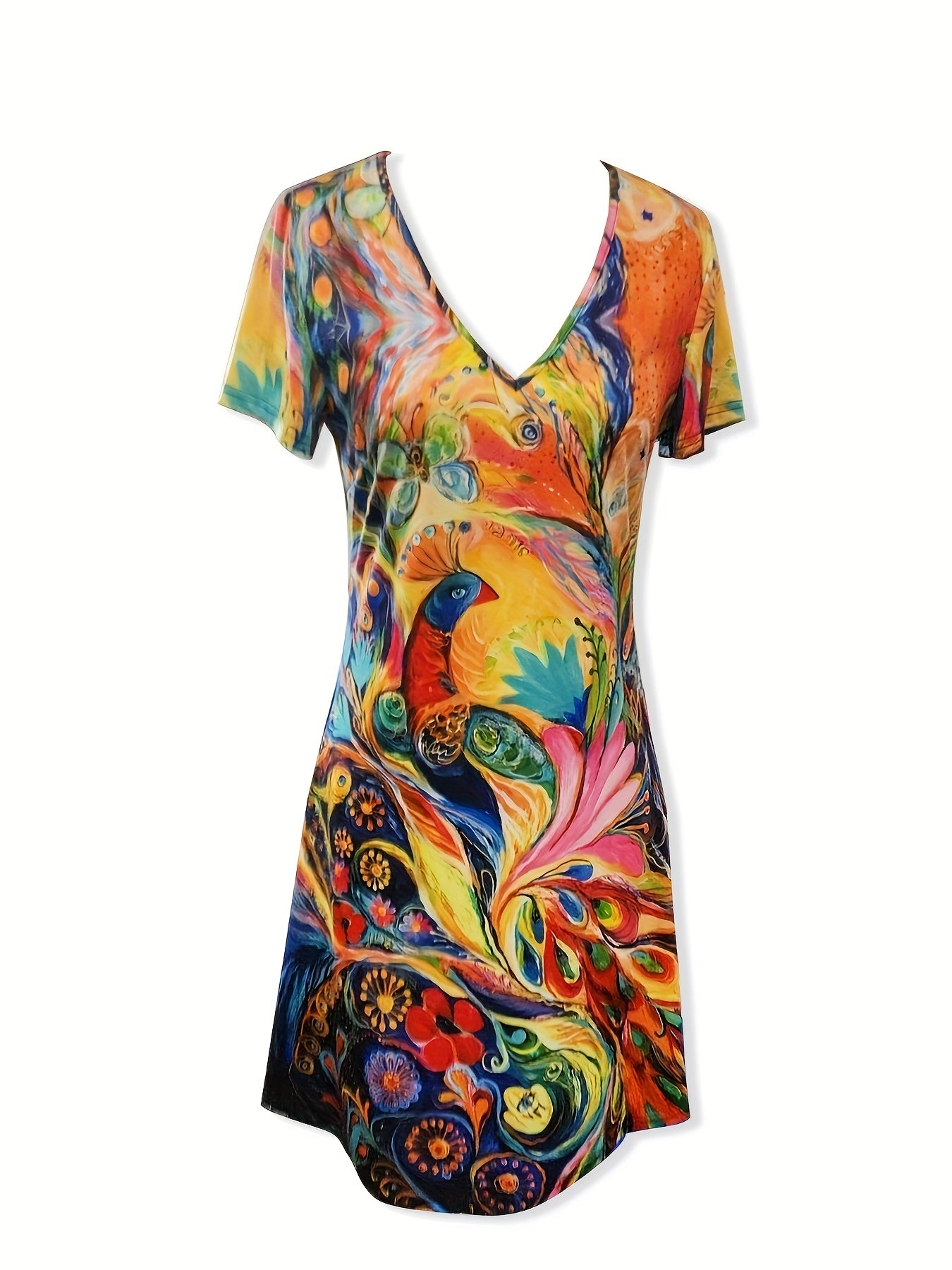 V Neck Allover Print Casual Dress Short Sleeve Spring Summer