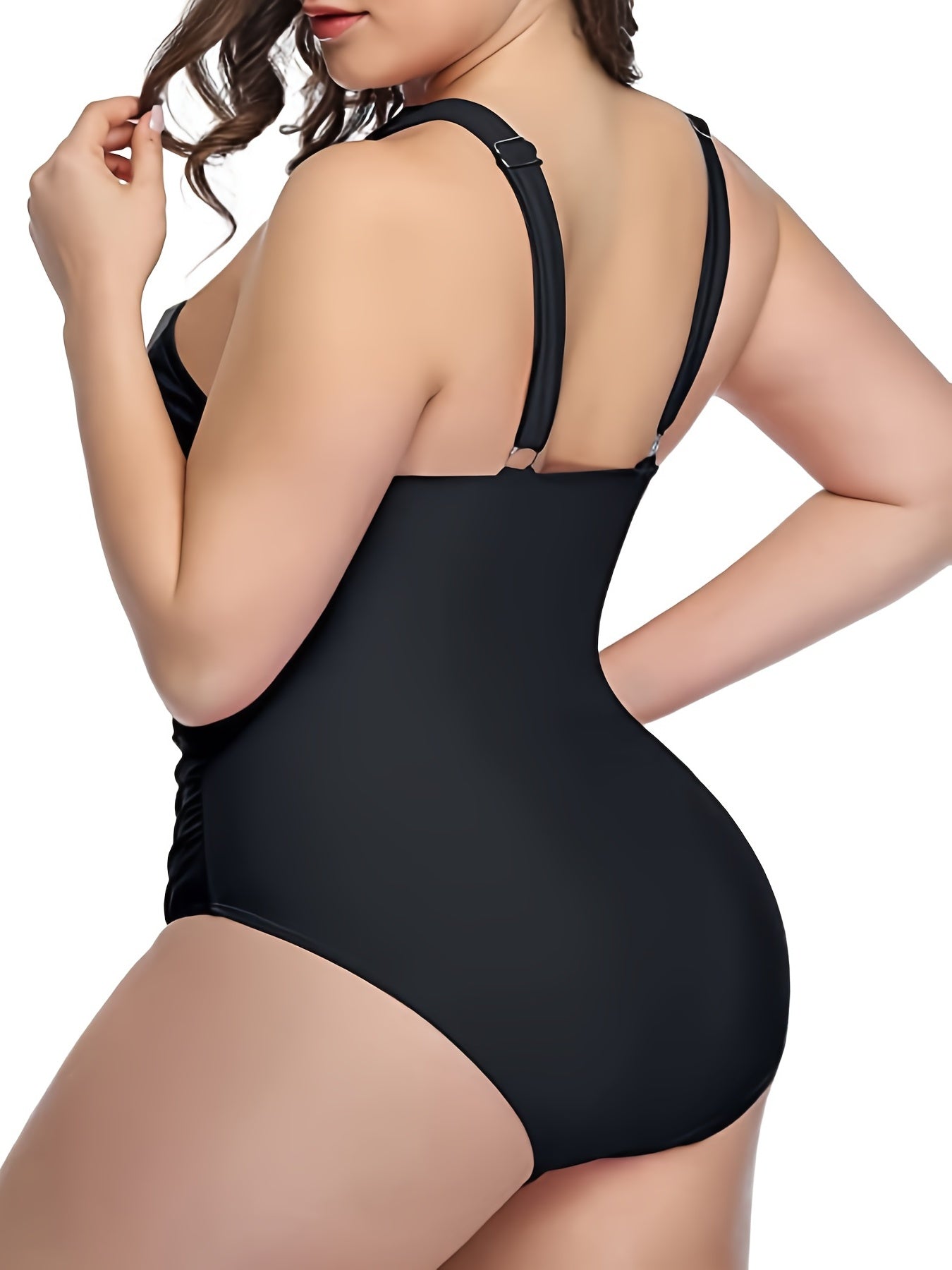 Criss Cross Neck Cut Out One Piece Swimsuit Plus Size