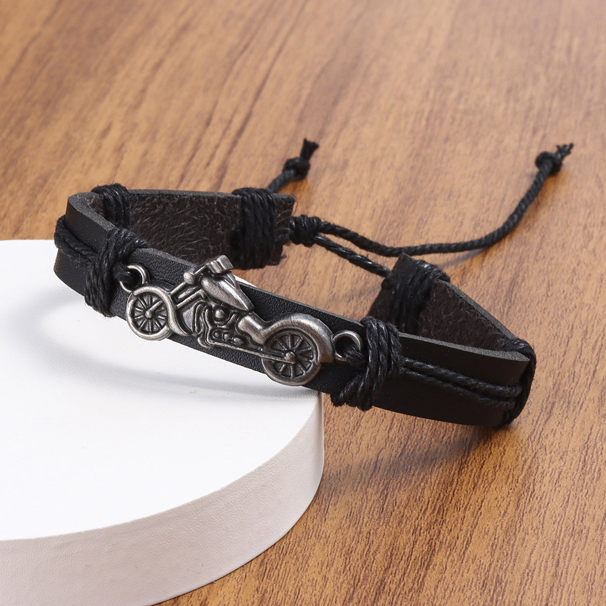 Men's Vintage Leather Bike Bracelet