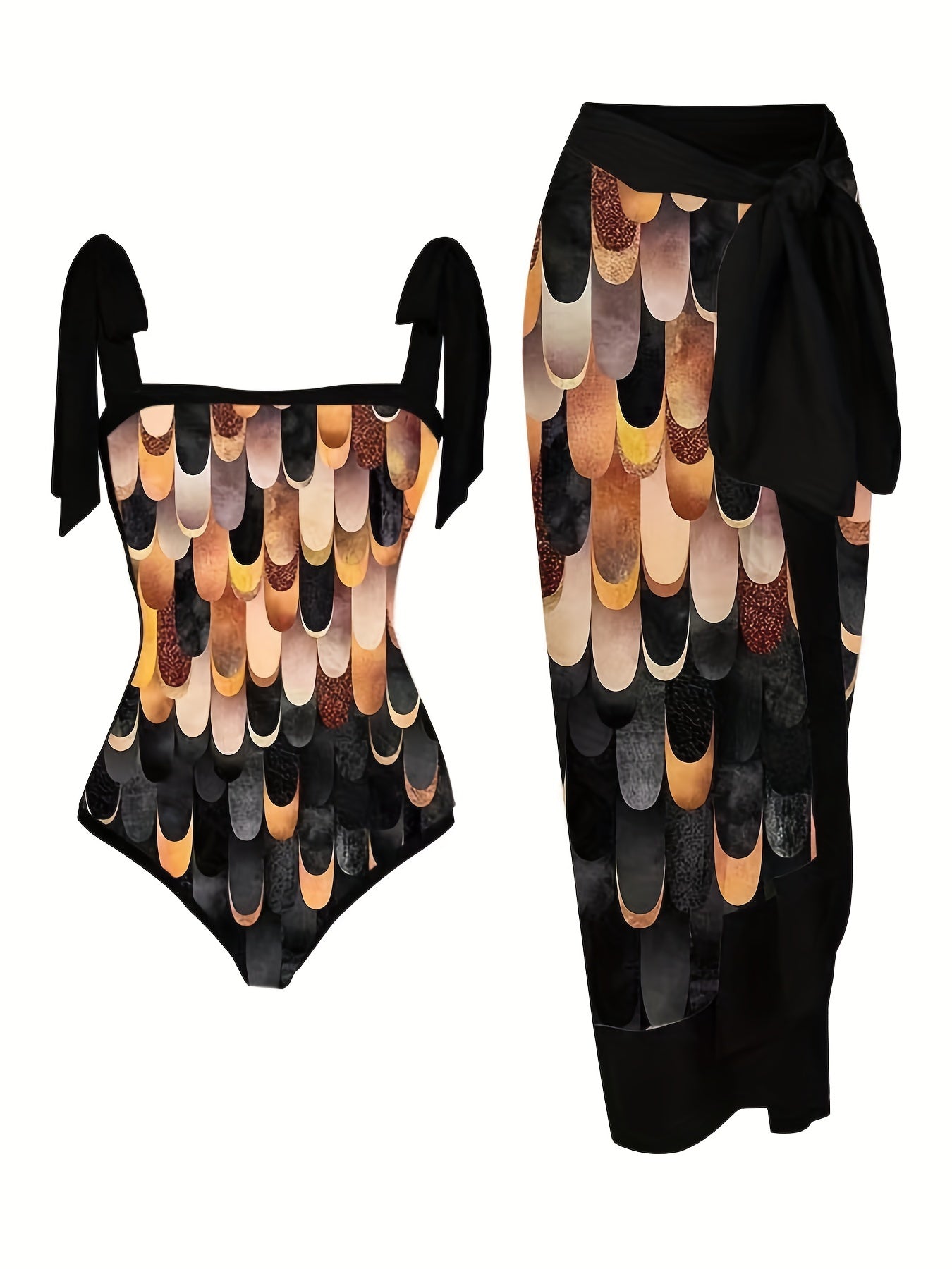 Two Piece Swimsuit Tummy Control With Cover Up Skirt Women's Swimwear
