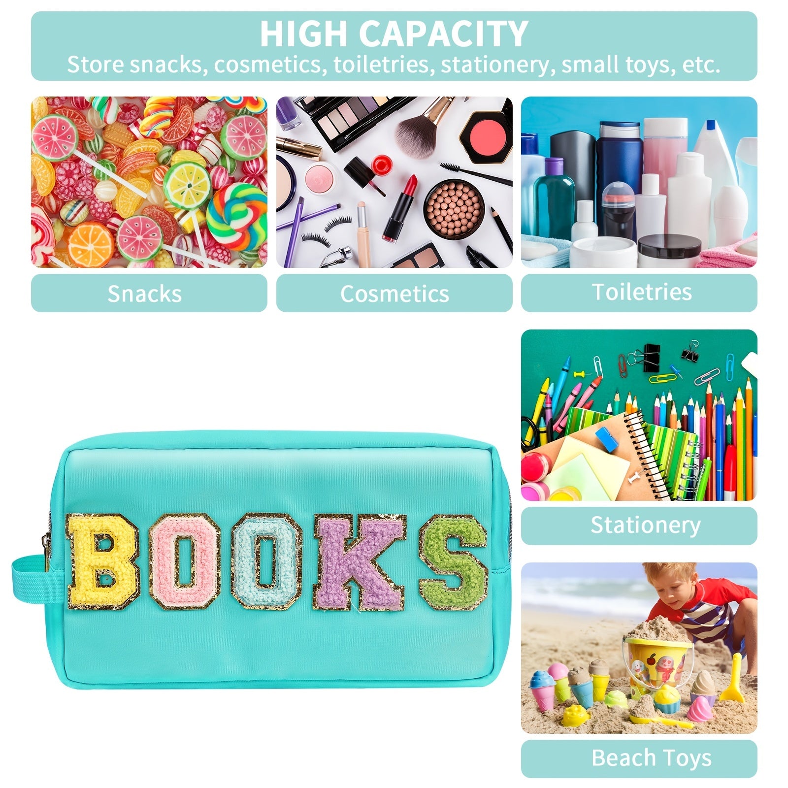 Preppy Makeup Bag With Strap Waterproof Travel Toiletry Bag For Student