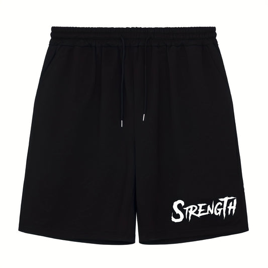 Men's Athletic Shorts Strength Print Drawstring Waistband Cycling Fitness
