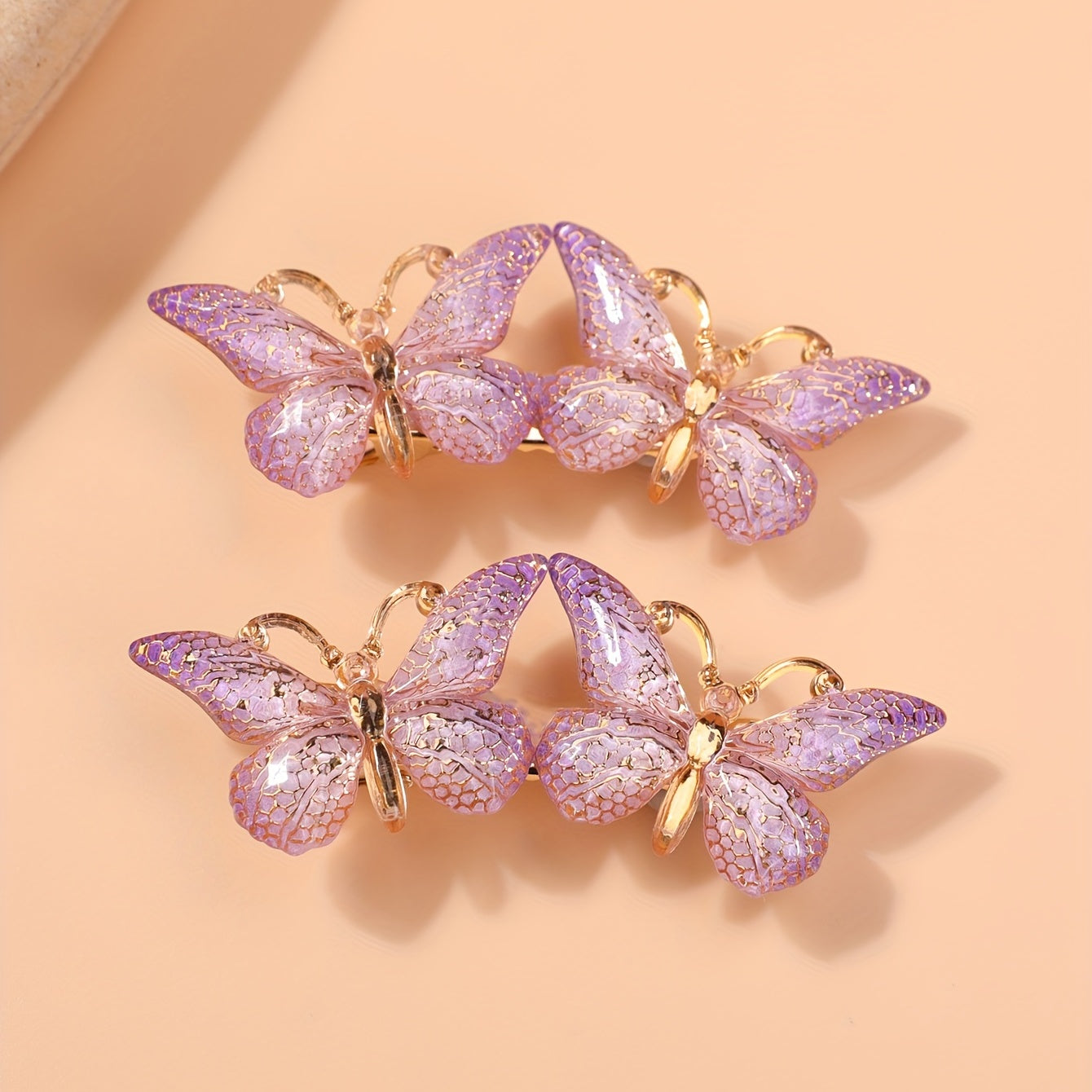 2pcs Y2K Gradient Butterfly Hair Clips, Acrylic Hair Accessories for Women