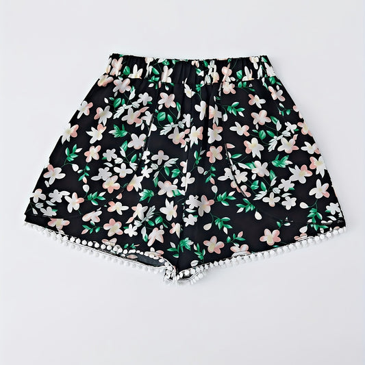 Floral Print Tassel Shorts Wide Leg Women's Clothing