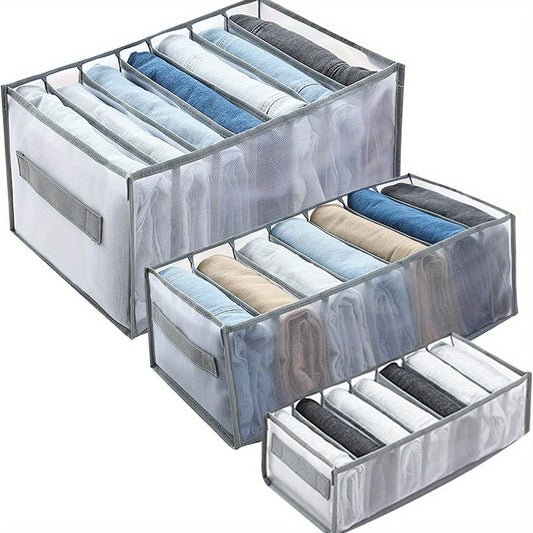 3pcs Wardrobe Clothes Organizer 9 Grids Folding Mesh Storage Box Drawer