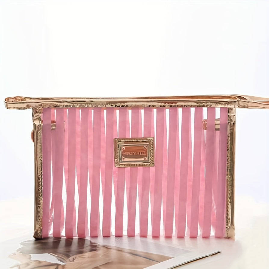 Waterproof PVC Striped Cosmetic Bag Travel Toiletry Pouch