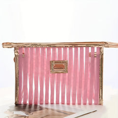 Waterproof PVC Striped Cosmetic Bag Travel Toiletry Pouch
