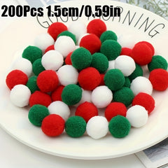 200 Mixed Christmas Pom Poms Craft Balls for DIY Decorations