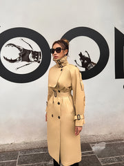 Casual Long Windbreaker Coat Solid Loose Outerwear Women's Clothing