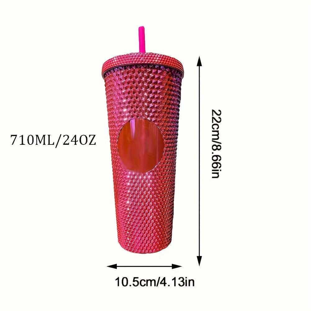 710ml Double Layer Plastic Water Bottle Large Capacity Creative Straw Cup