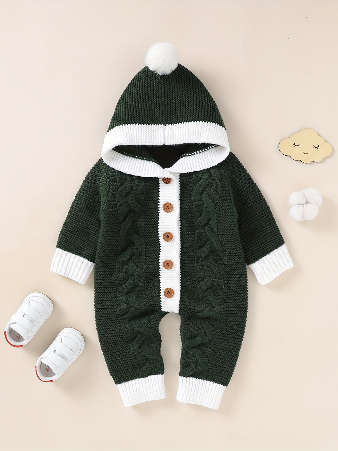 Hooded Knitted Sweater Romper for Infants