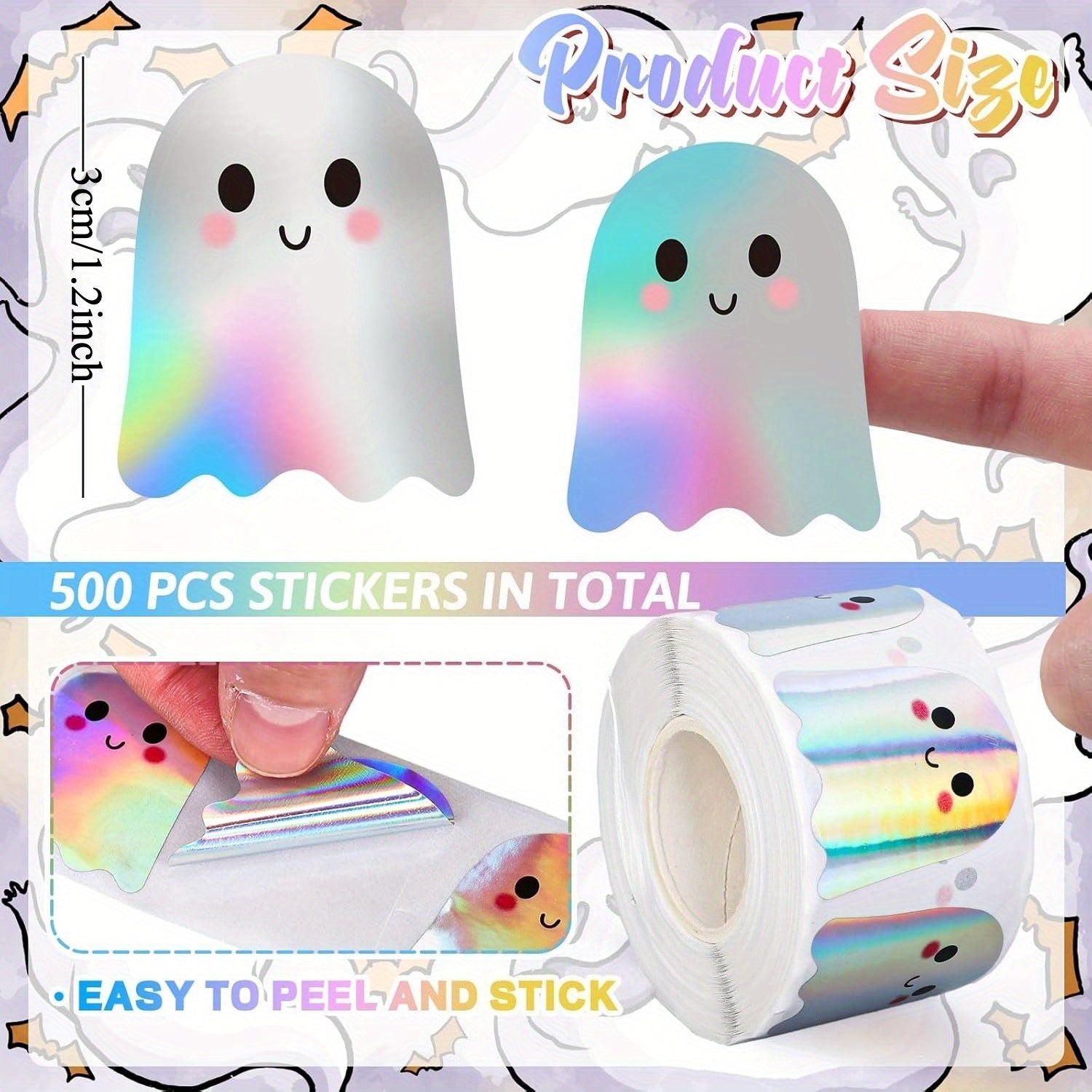 Halloween Boo Laser Holographic Sticker Roll