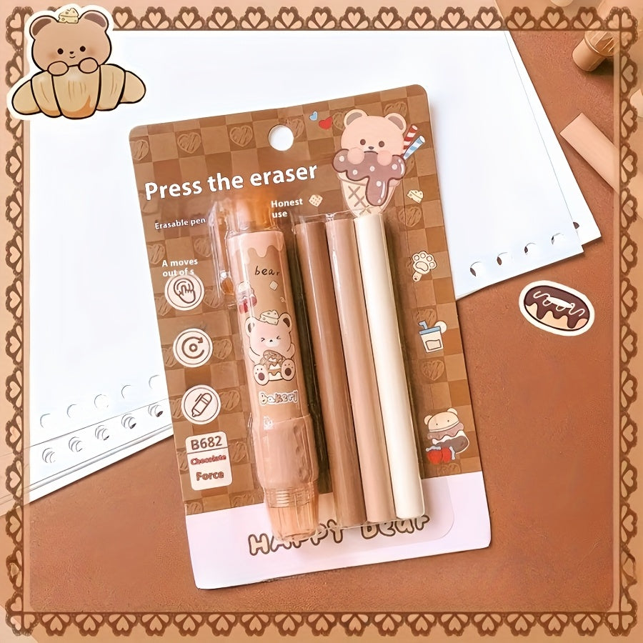 1pc Chocolate Bear Press Eraser Pen Type Clean Low Dust