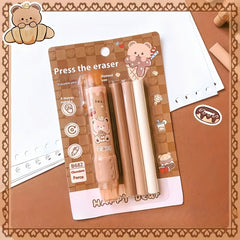 1pc Chocolate Bear Press Eraser Pen Type Clean Low Dust