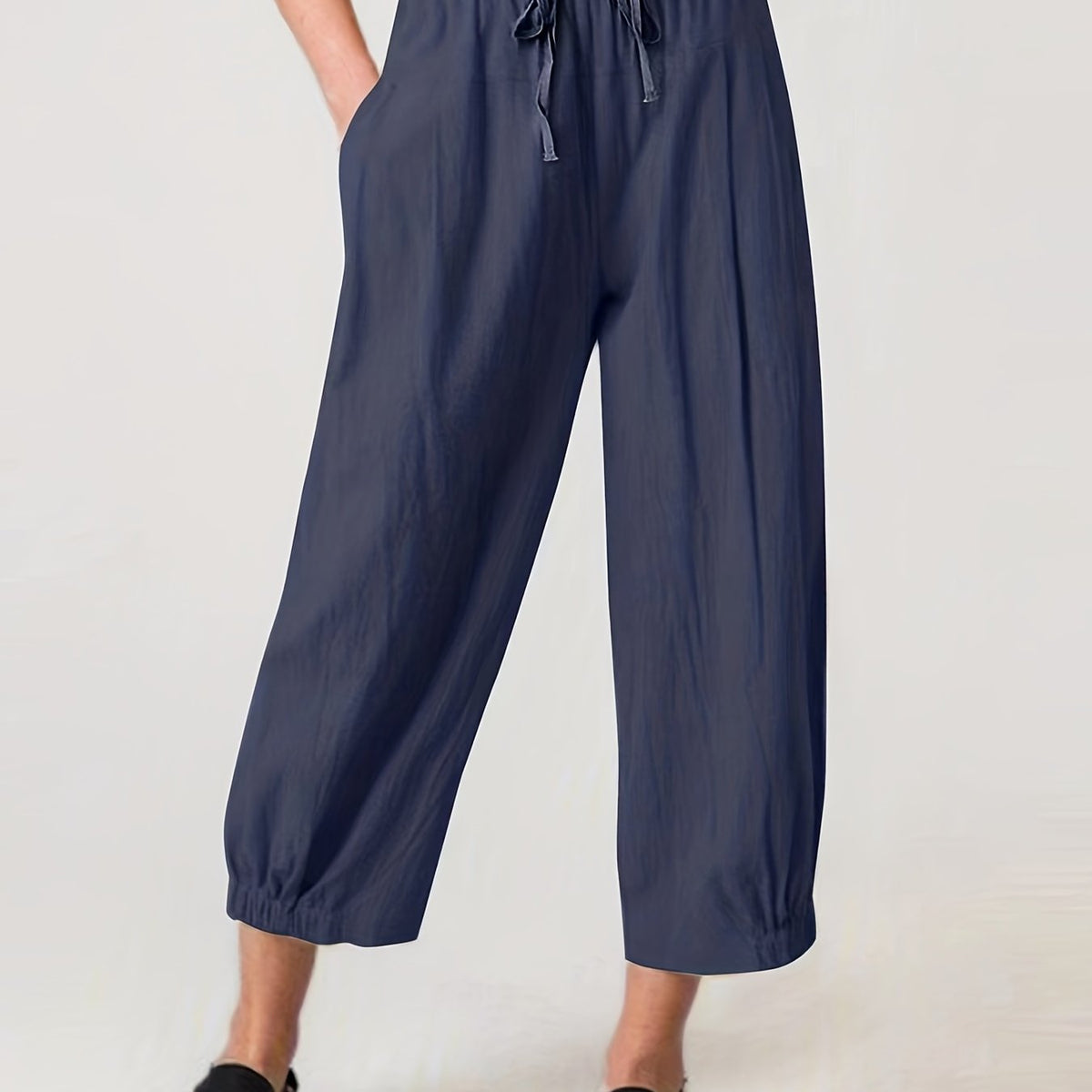 Drawstring Waist Cropped Pants Casual Elastic Trim Pants