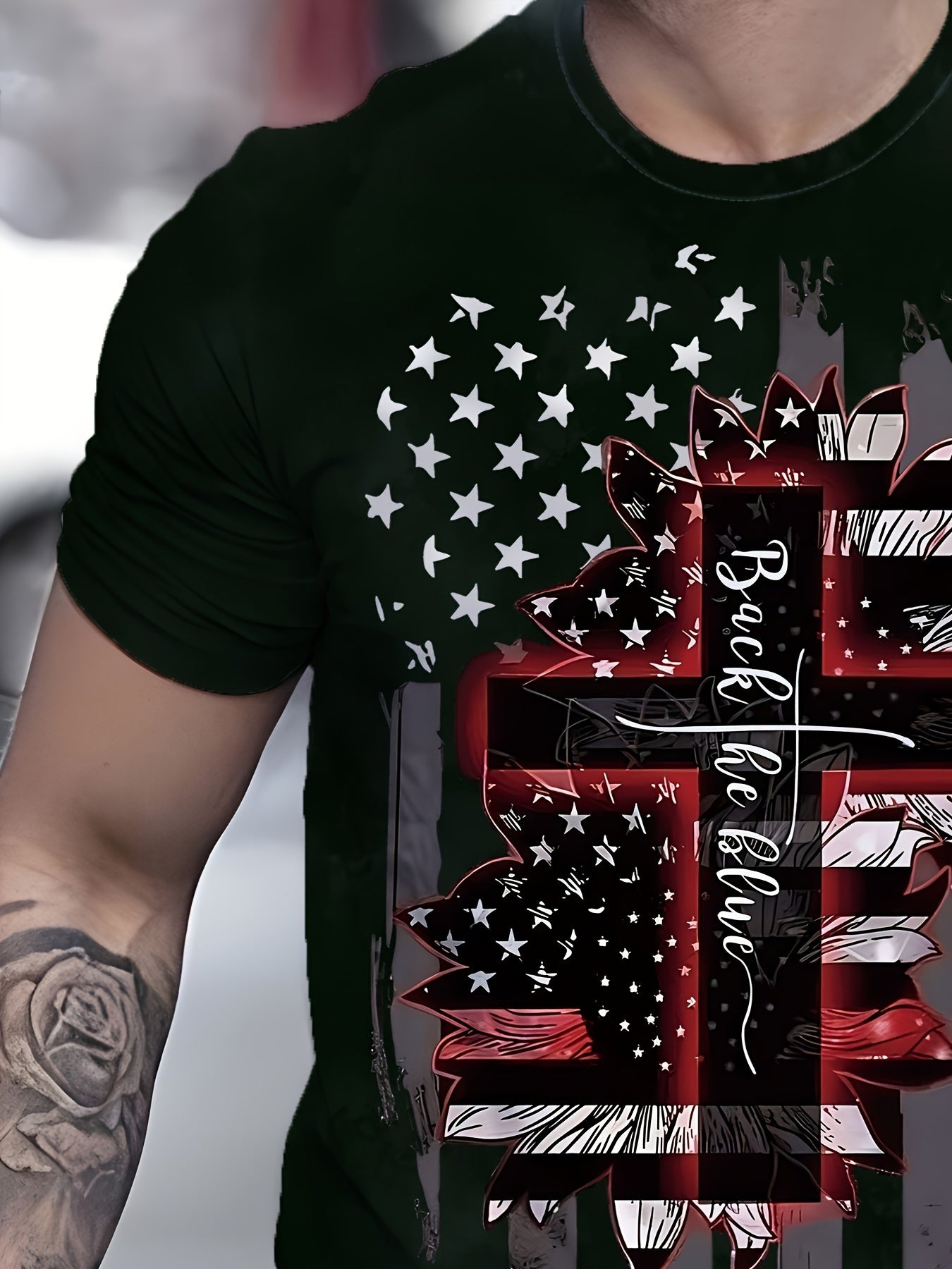 Flag Cross Pattern Print Men's Short Sleeve Comfy T-shirt
