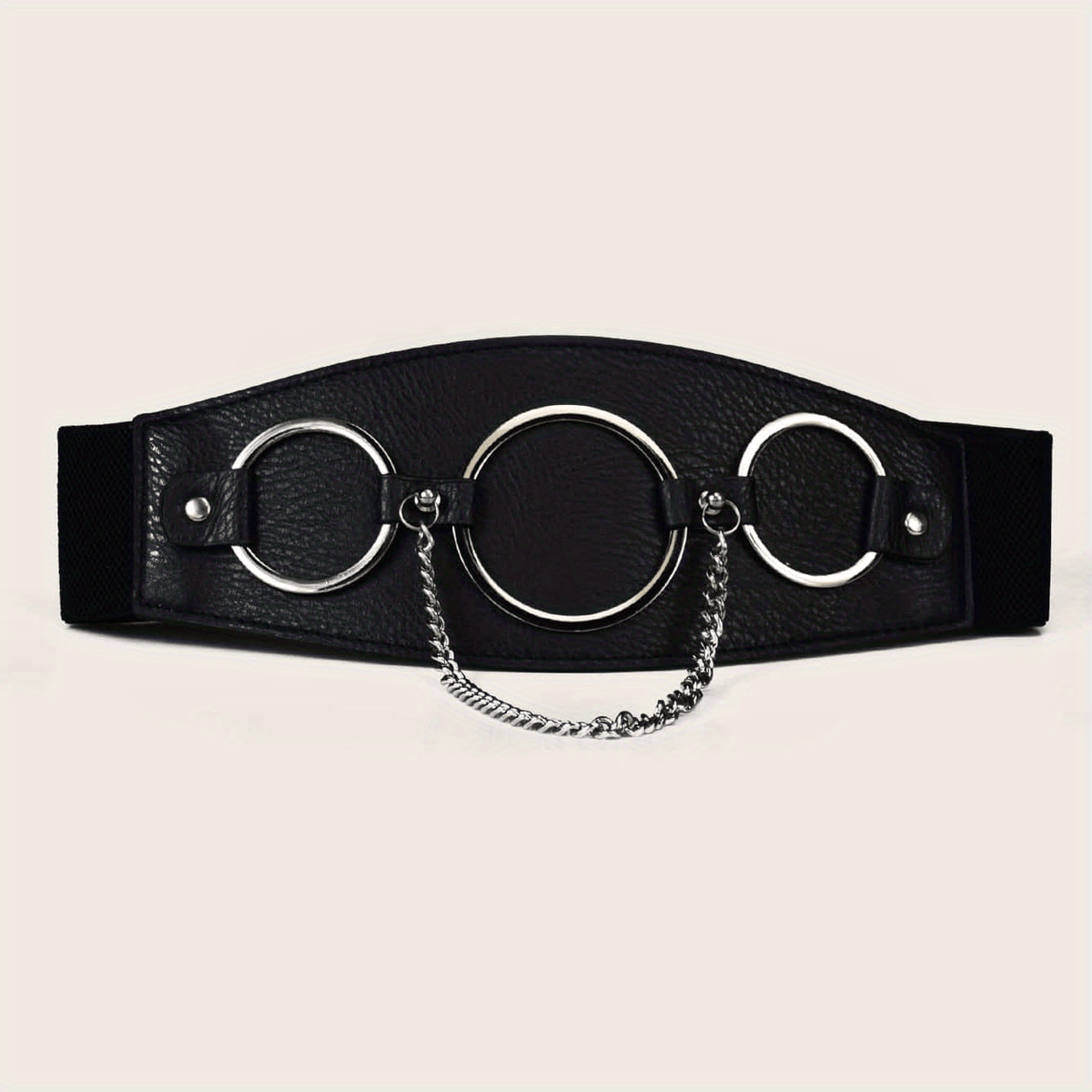 Three Ring Chain Fringe Belt Wide Punk Waistband Elastic Corset Belt For Women