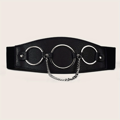 Three Ring Chain Fringe Belt Wide Punk Waistband Elastic Corset Belt For Women