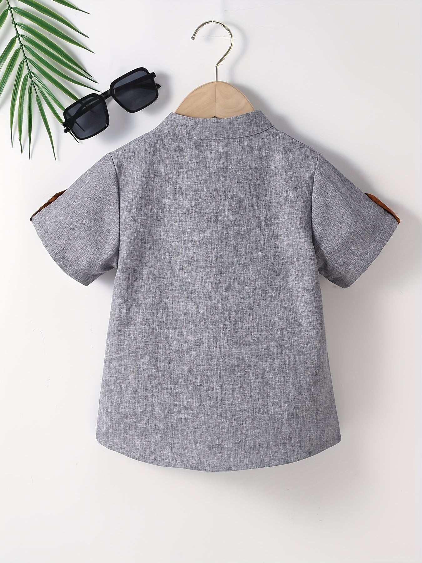 Boys Button Down Shirt Short Sleeve Stand Collar Tee Tops